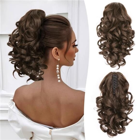Clip on Ponytails for Women - 12 Inch Chocolate Brown - Picture 1 of 7